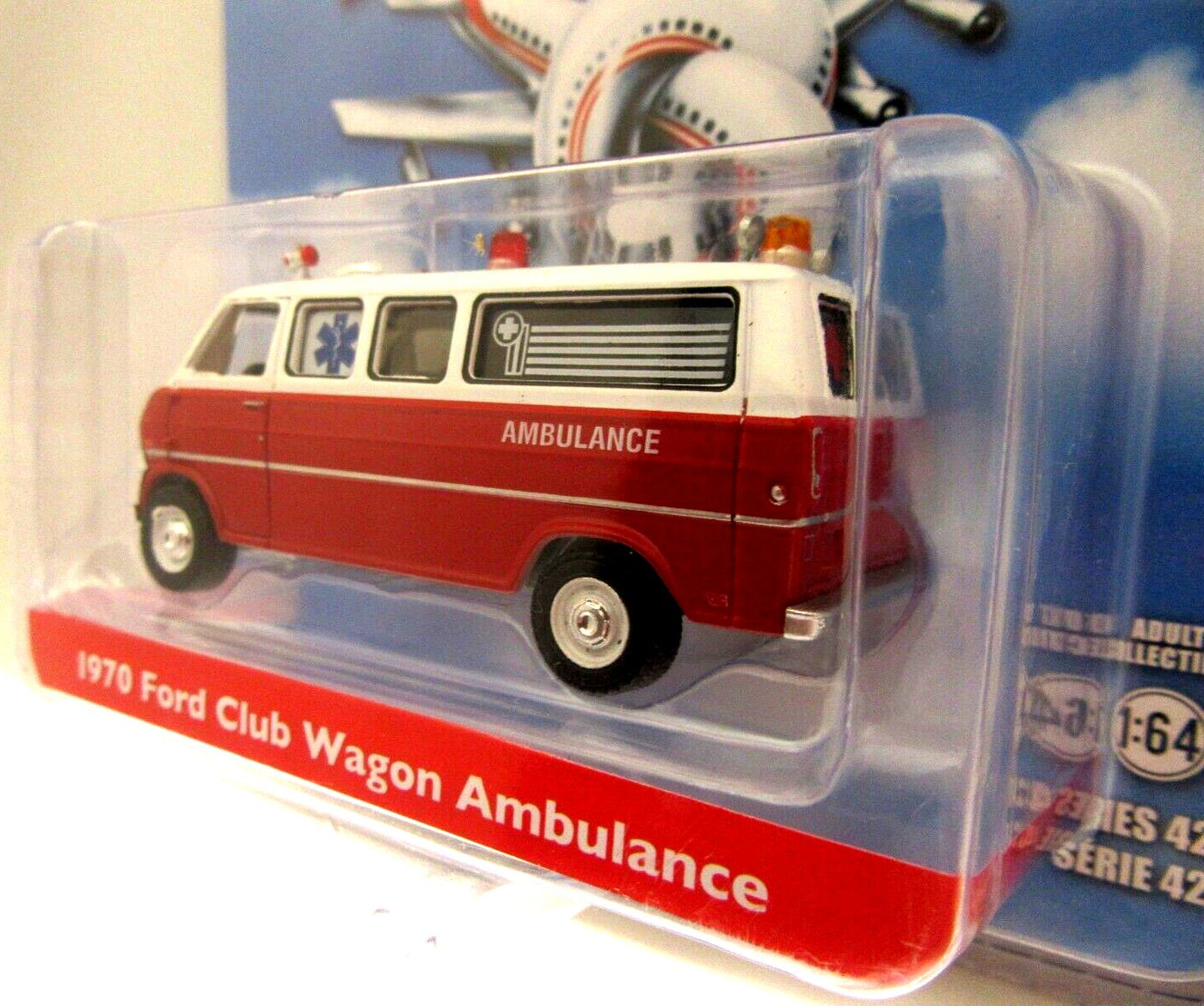 Airplane ~ 1970 Ford Club Wagon Ambulance ~ Greenlight Collectables ~ Die Cast