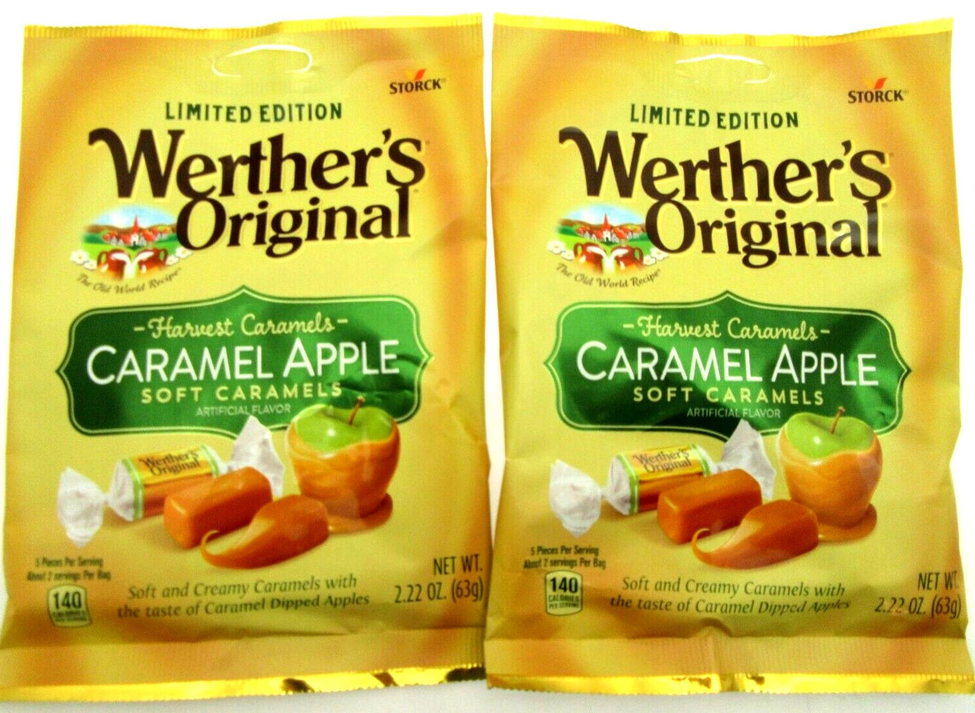 Werther's Caramel Apple Soft Caramels 2.22oz Bag Chews Candies ~ Lot of 2