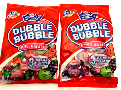 Dubble Bubble ~ 3 Flavor Fruit Mix Double Bubble Gum Chewing ~ two 3.3oz bags