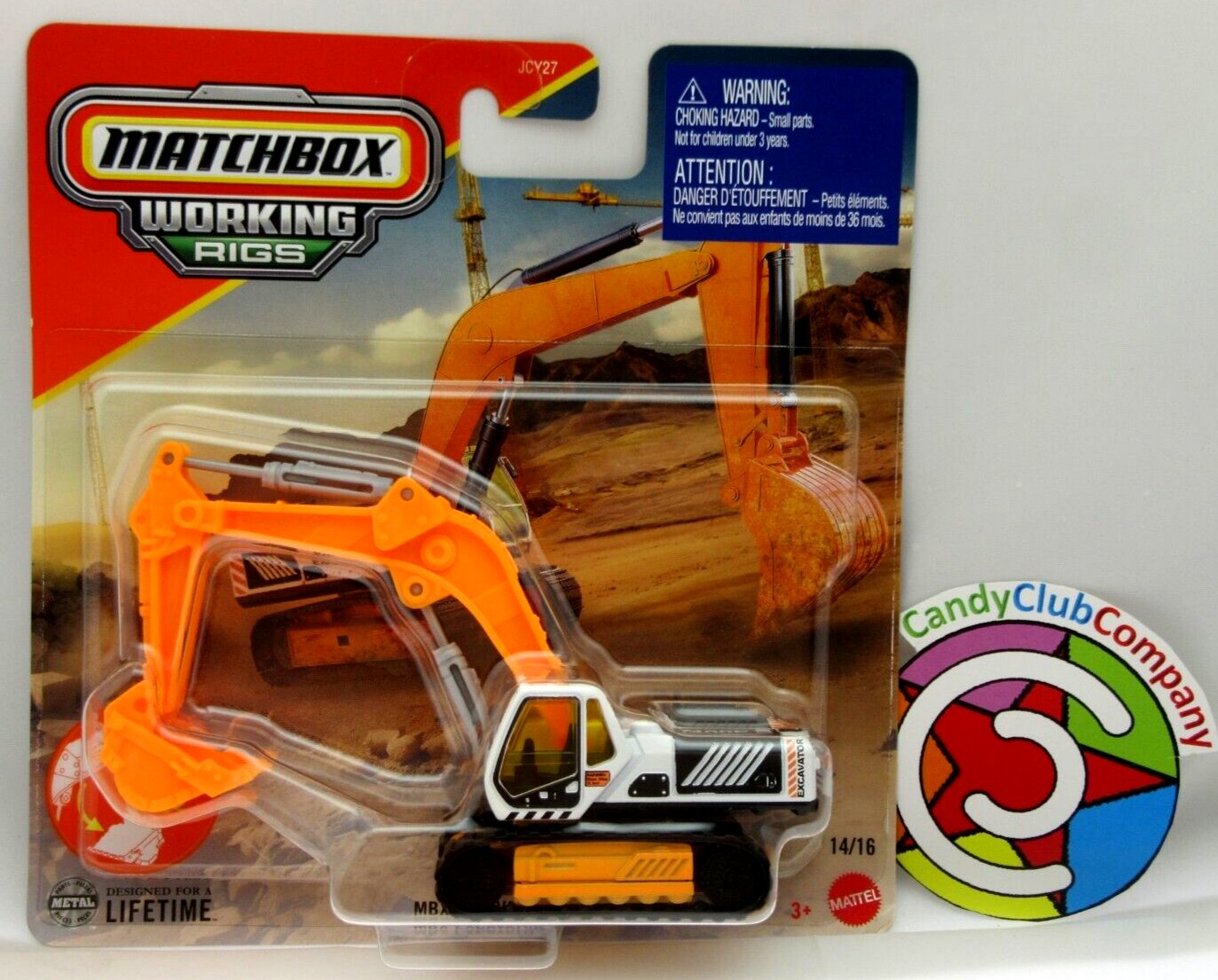 MBX Excavator ~ Orange & White ~ 1:64 Scale ~ Matchbox