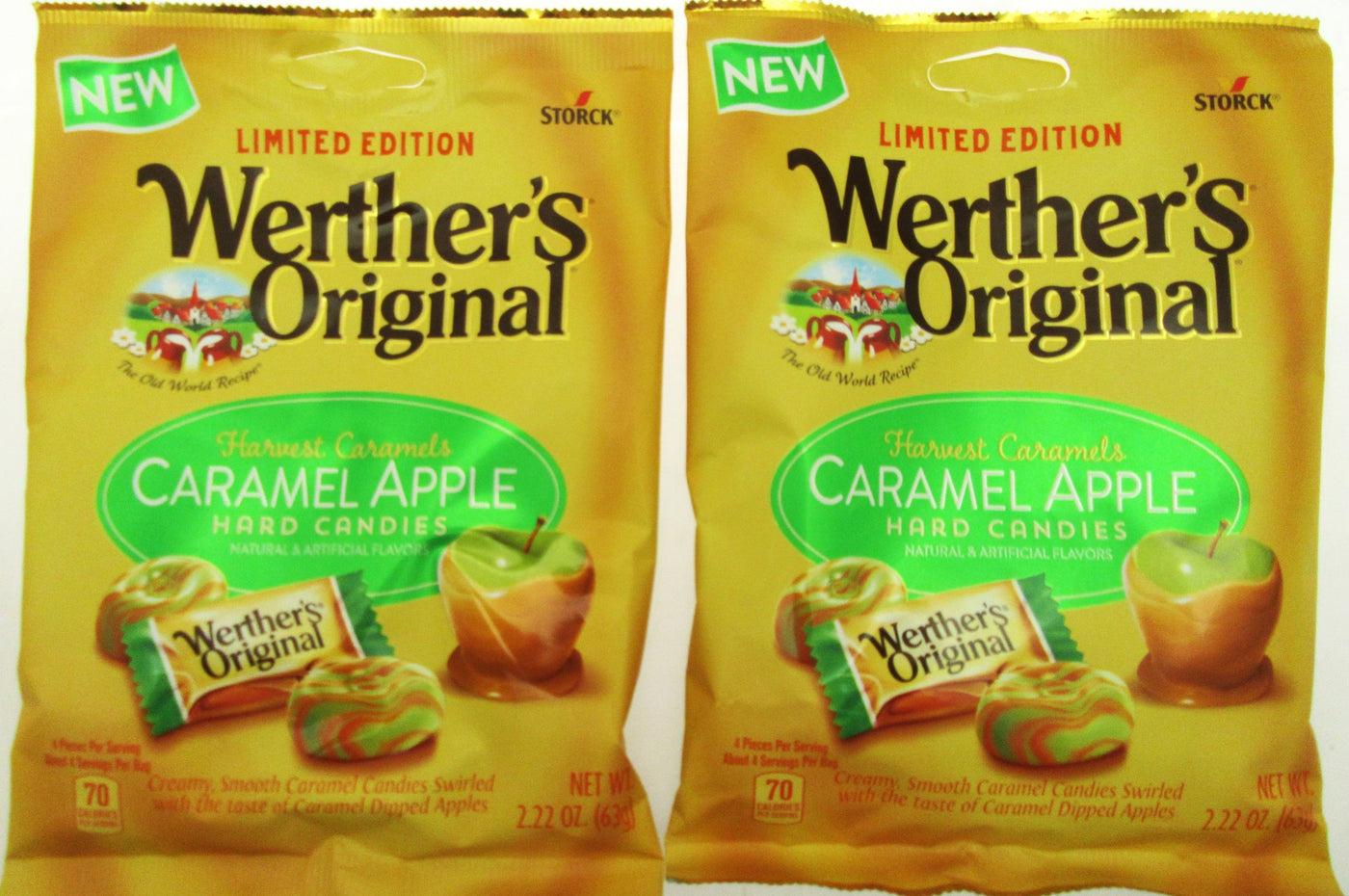 Werther's Caramel Apple Hard Caramels 2.22oz Bag Chews Candies ~ Lot of 2