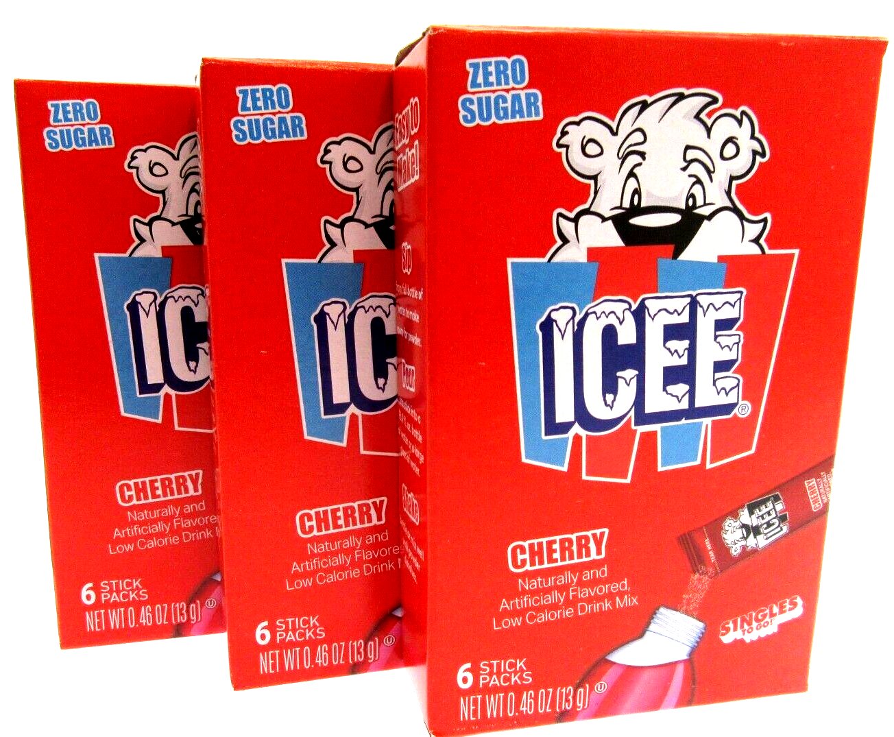 Icee Cherry Zero Sugar Free ~ Drink Mix ~ Lot of 3