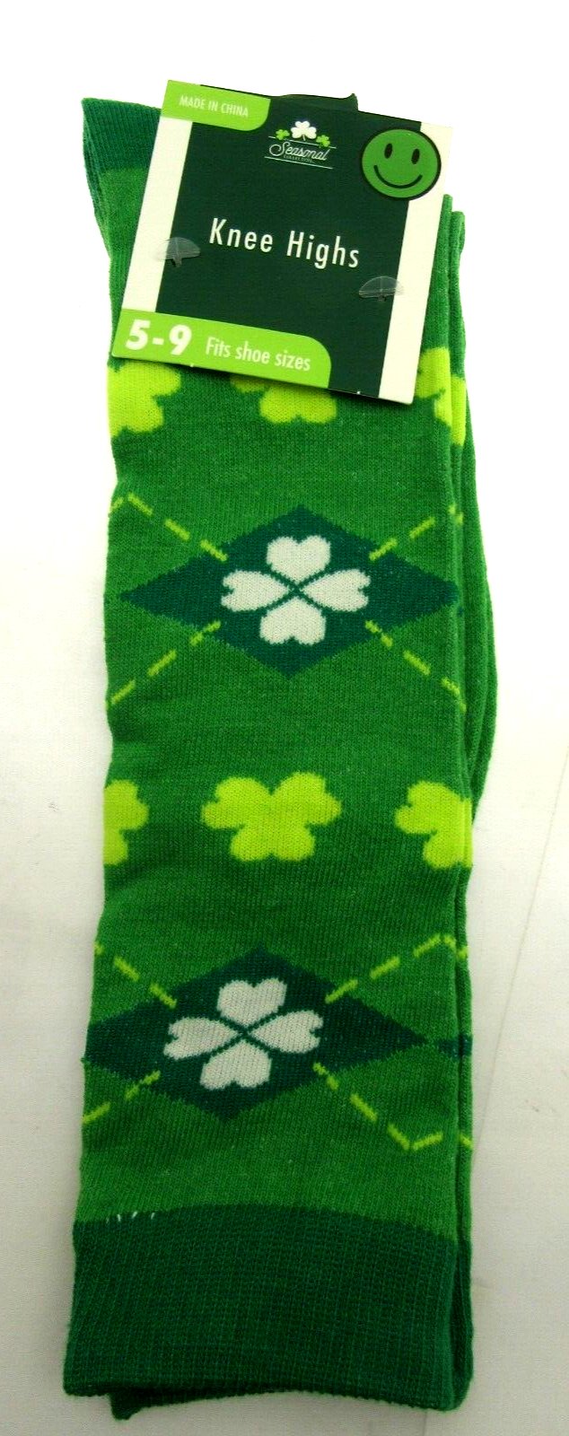 Saint Patrick's Clover Socks ~ Fits Sizes 5 - 9 ~ One Pair Green & Yellow