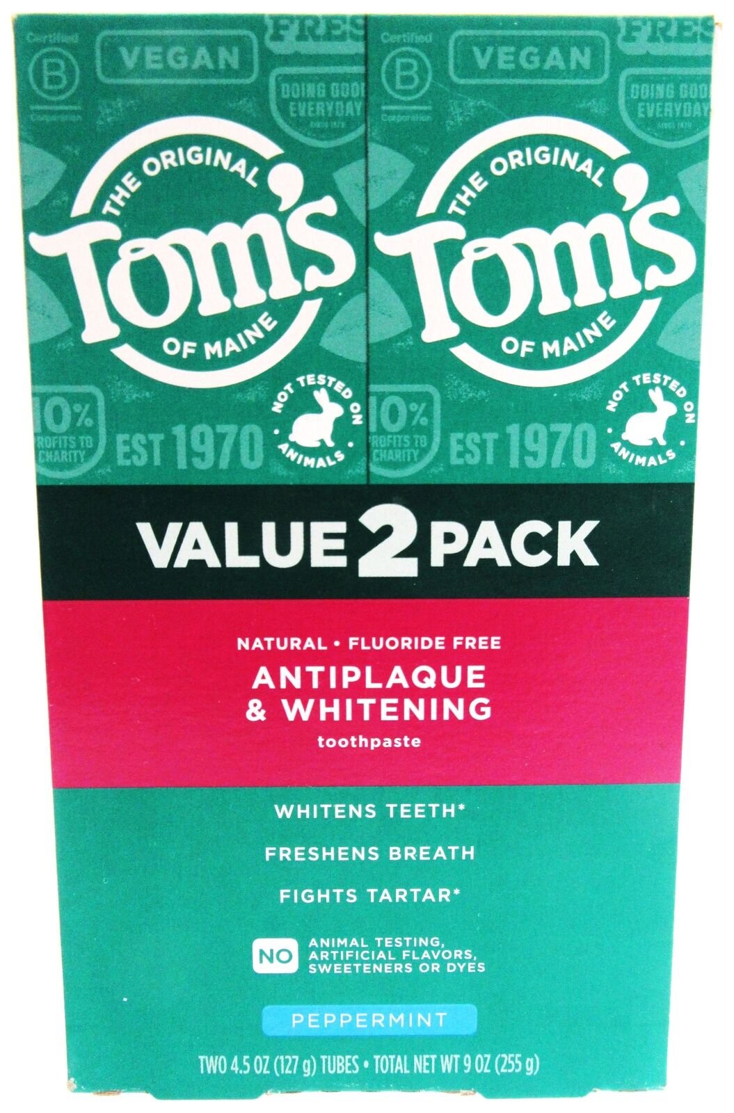 Tom's Fluoride Free Natural Toothpaste 2 pack Peppermint Rapid Relief...