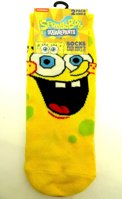 Two Pairs of Sponge Bob & Patrick Ankle Socks for Men Shoe Sizes 6 - 12