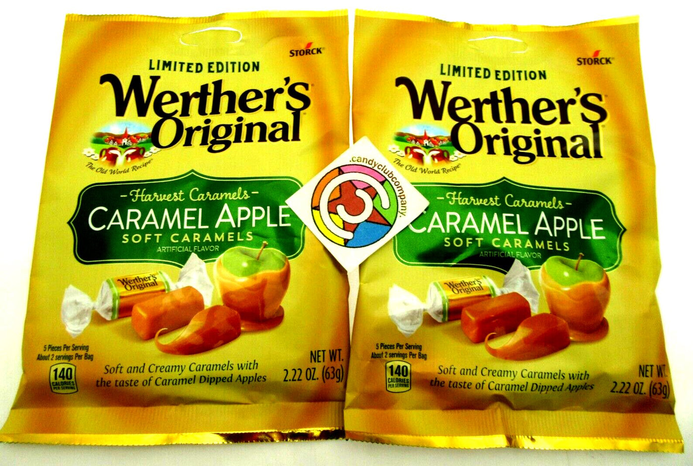 Werther's Caramel Apple Soft Caramels 2.22oz Bag Chews Candies ~ Lot of 2