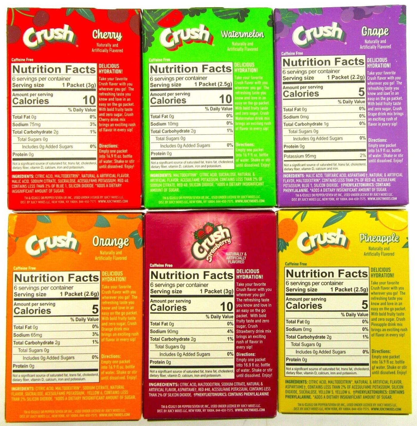 Six Flavor Crush ~ Packets ~ Sugar Free ~ Powdered Drink Mixes