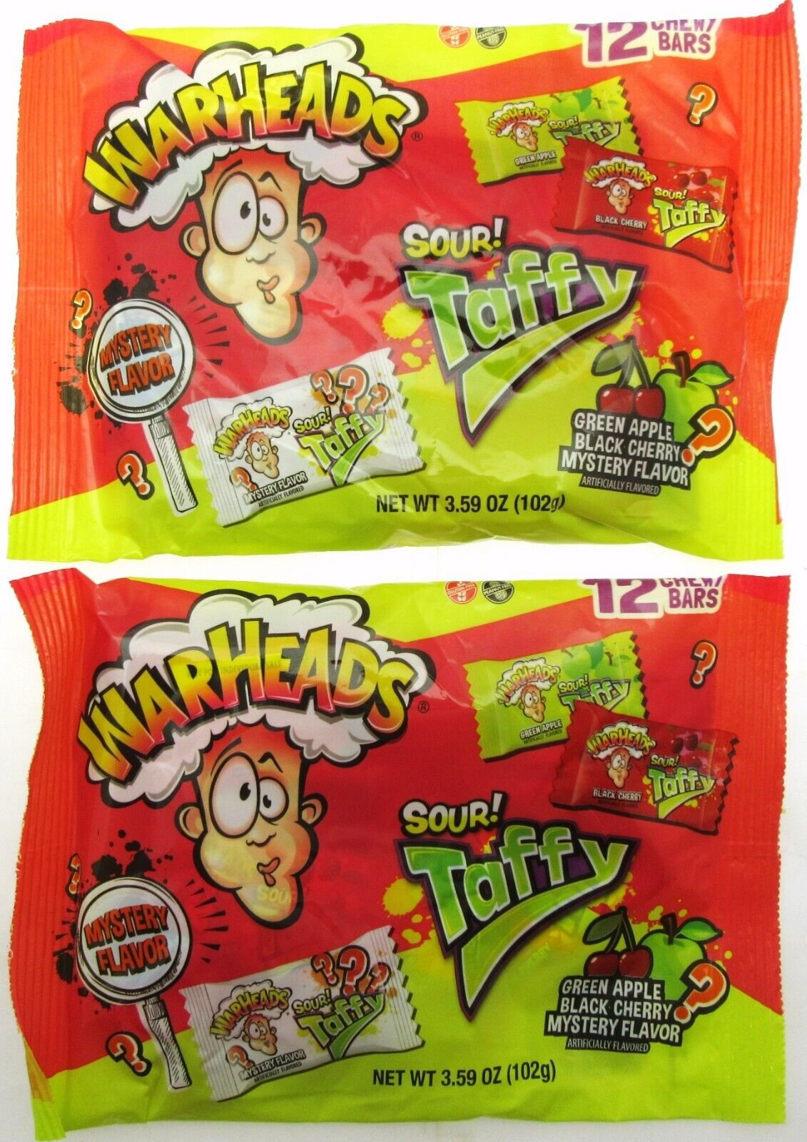 NEW! Warheads ~ Sour Taffy  ~ With Mystery Flavor ~ 3.59oz Bag ~ Lot of 2