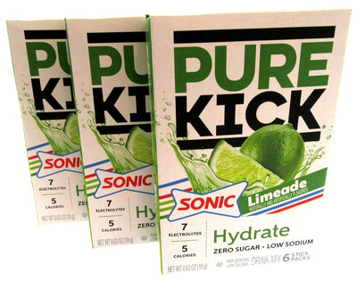 Pure Kick Energy Sonic Limeade Singles Water Drink Mix Sugar Free Lot of 3