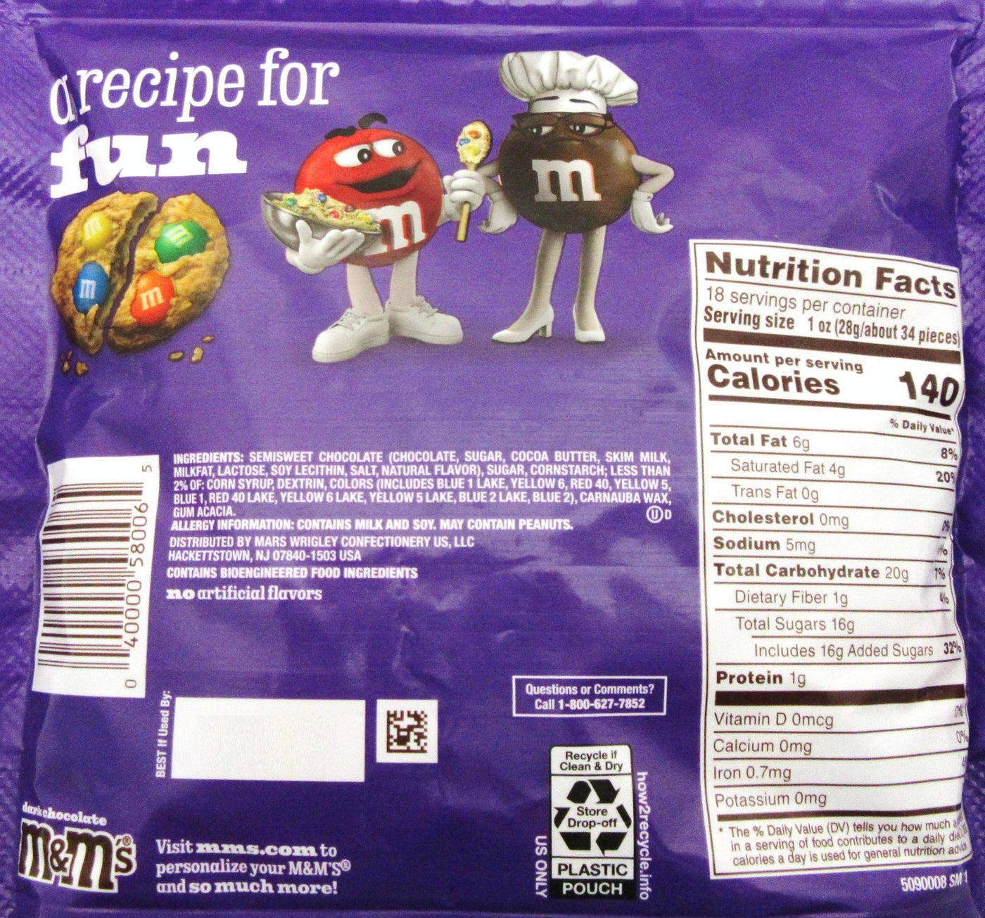 M&M's ~ Dark Chocolate ~ m and m ~ Candy ~ 18oz Family Size Bag