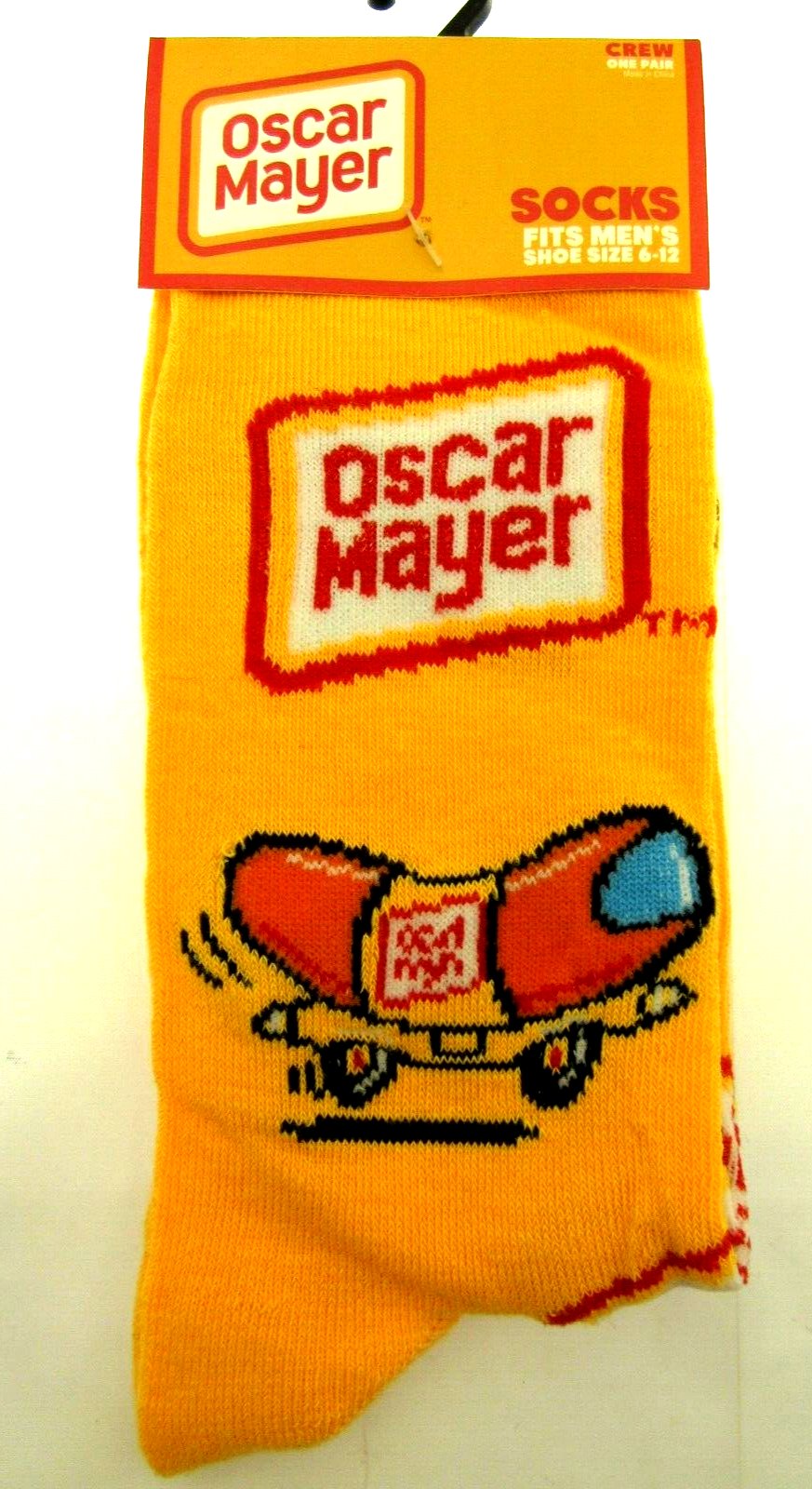 One Pair of Oscar Mayer Crew Socks for Men Shoe Sizes 6 - 12