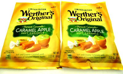 Werther's Caramel Apple Soft Caramels 2.22oz Bag Chews Candies ~ Lot of 2