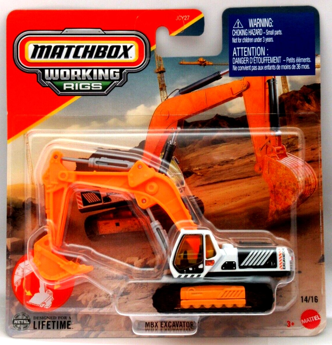 MBX Excavator ~ Orange & White ~ 1:64 Scale ~ Matchbox