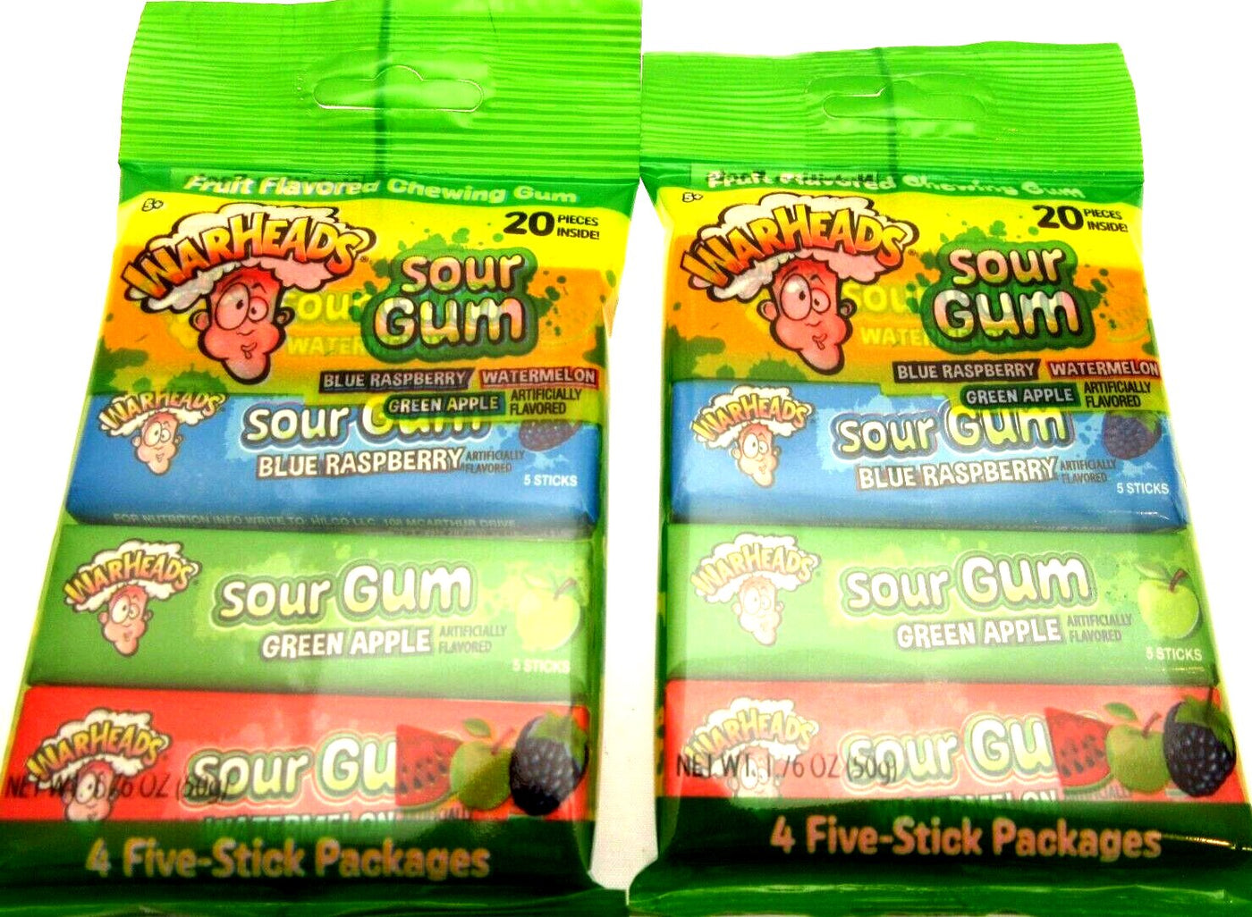 Warheads ~ Sour Gum ~ Extreme SOUR chewing gum candy ~ Lot of 2