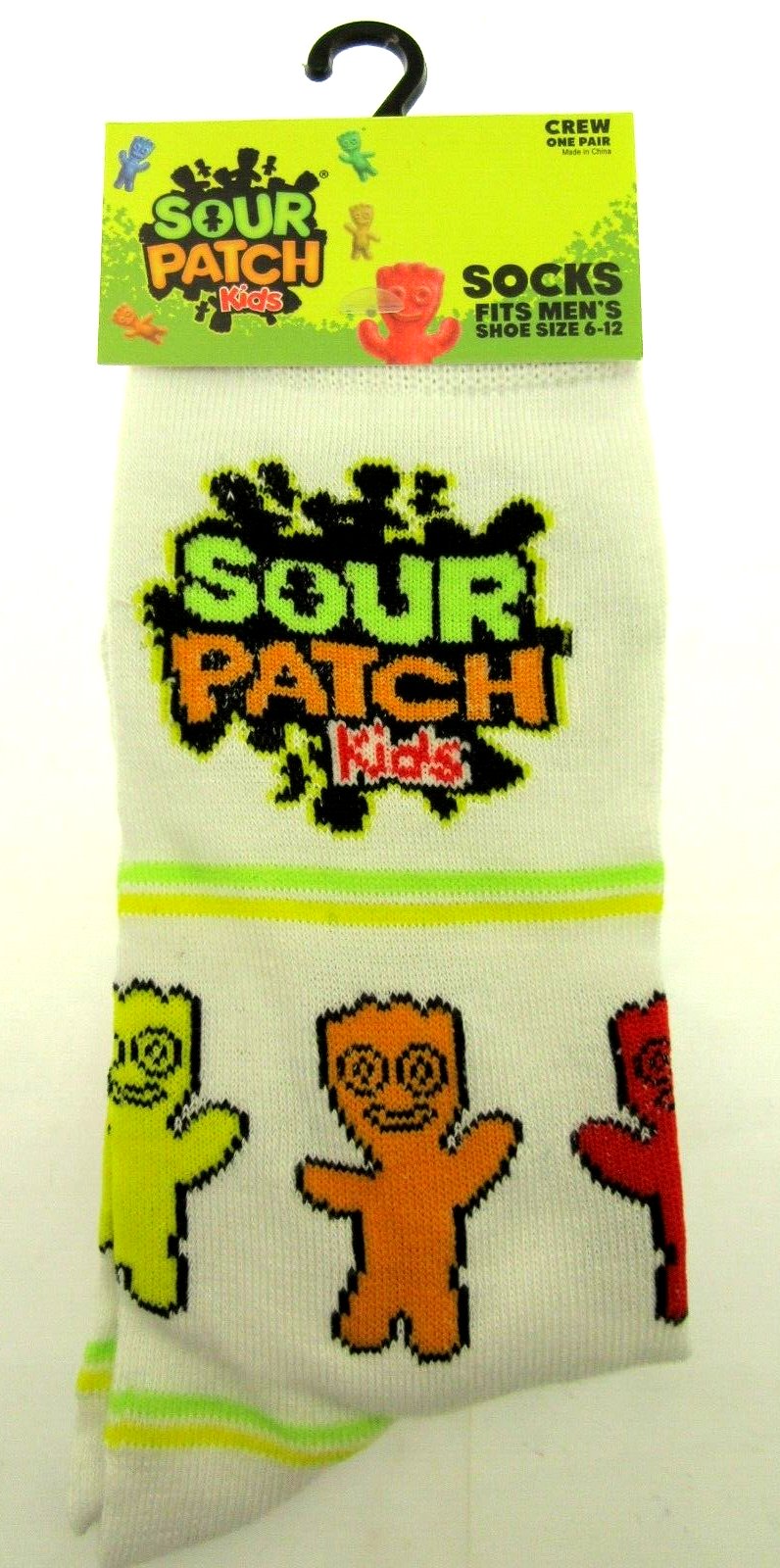 One Pair of Sour Patch Kids Crew Socks for Men Shoe Sizes 6 - 12