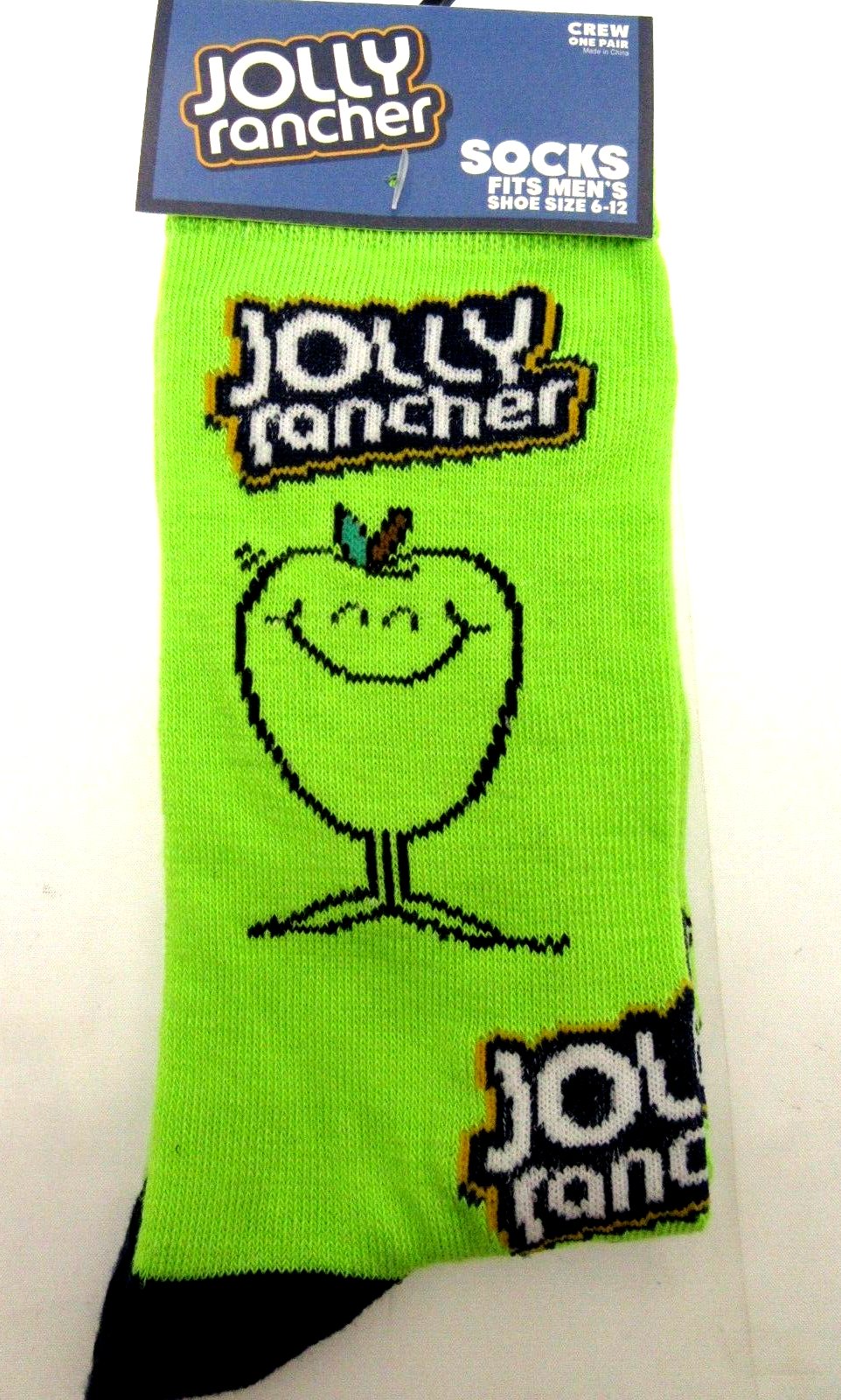 One Pair of Green Apple Jolly Rancher Crew Socks for Men Shoe Sizes 6 - 12