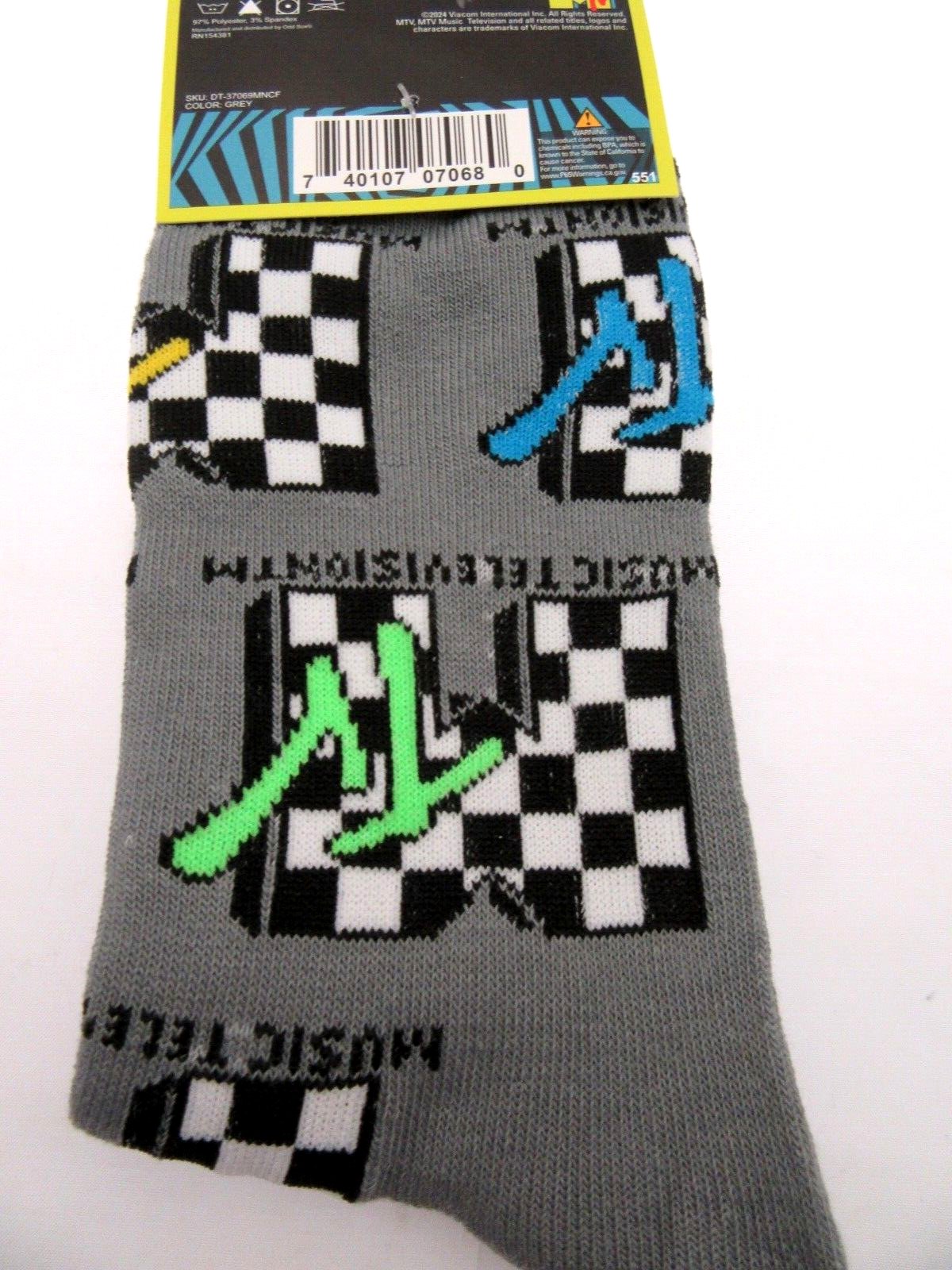 One Pair of MTV Crew Socks for Men Shoe Sizes 6 - 12