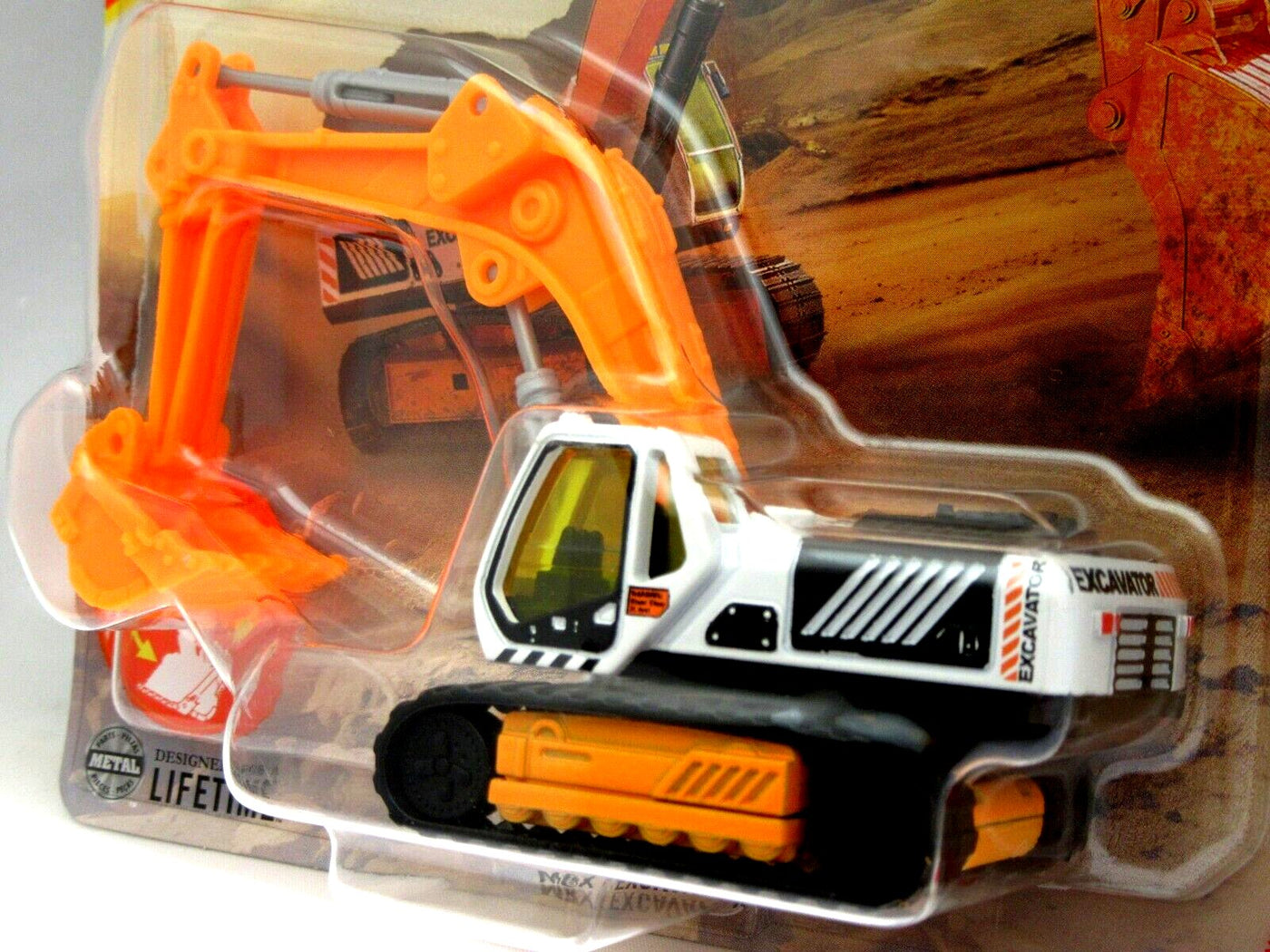 MBX Excavator ~ Orange & White ~ 1:64 Scale ~ Matchbox