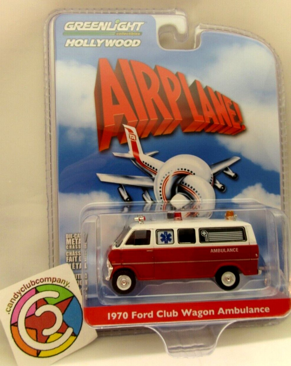 Airplane ~ 1970 Ford Club Wagon Ambulance ~ Greenlight Collectables ~ Die Cast