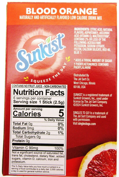 Sunkist Blood Orange ~ Packets ~ Zero Sugar Free ~ Drink Mix ~ 3 Boxes