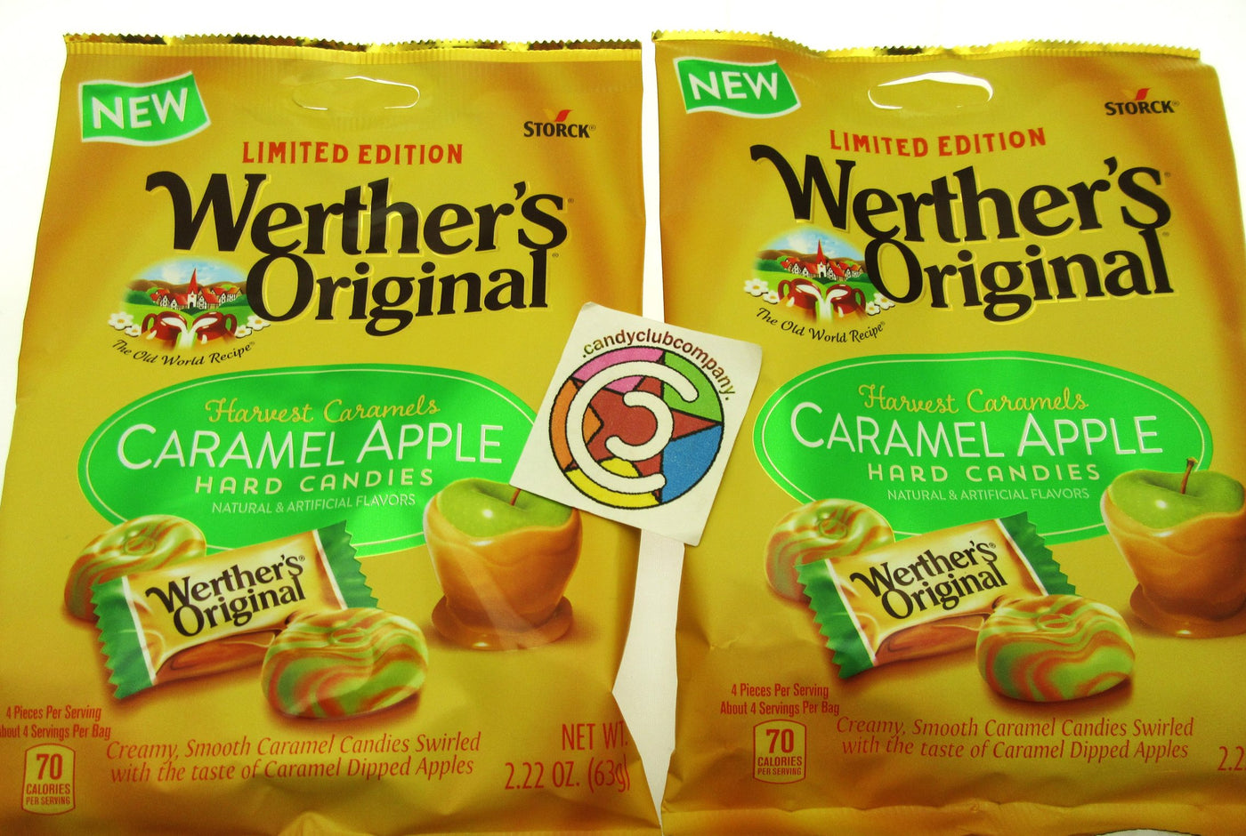 Werther's Caramel Apple Hard Caramels 2.22oz Bag Chews Candies ~ Lot of 2