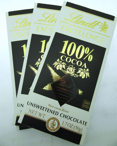 Lindt 100% Cocoa Unsweetened Chocolate 1.7 ounce ~ Lot of 3