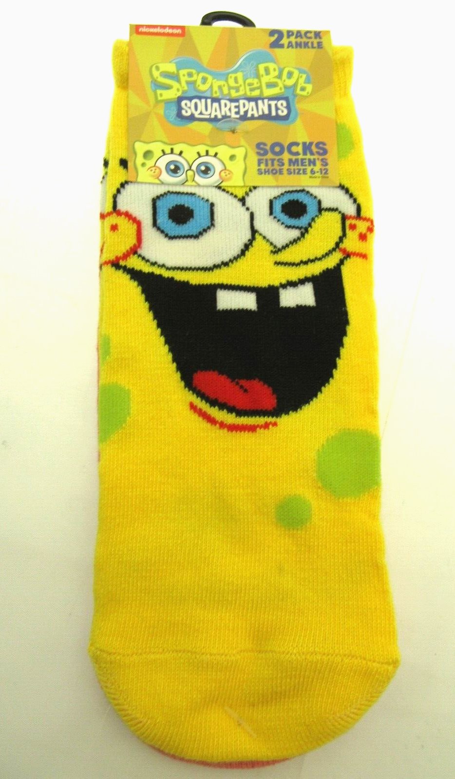 Two Pairs of Sponge Bob & Patrick Ankle Socks for Men Shoe Sizes 6 - 12