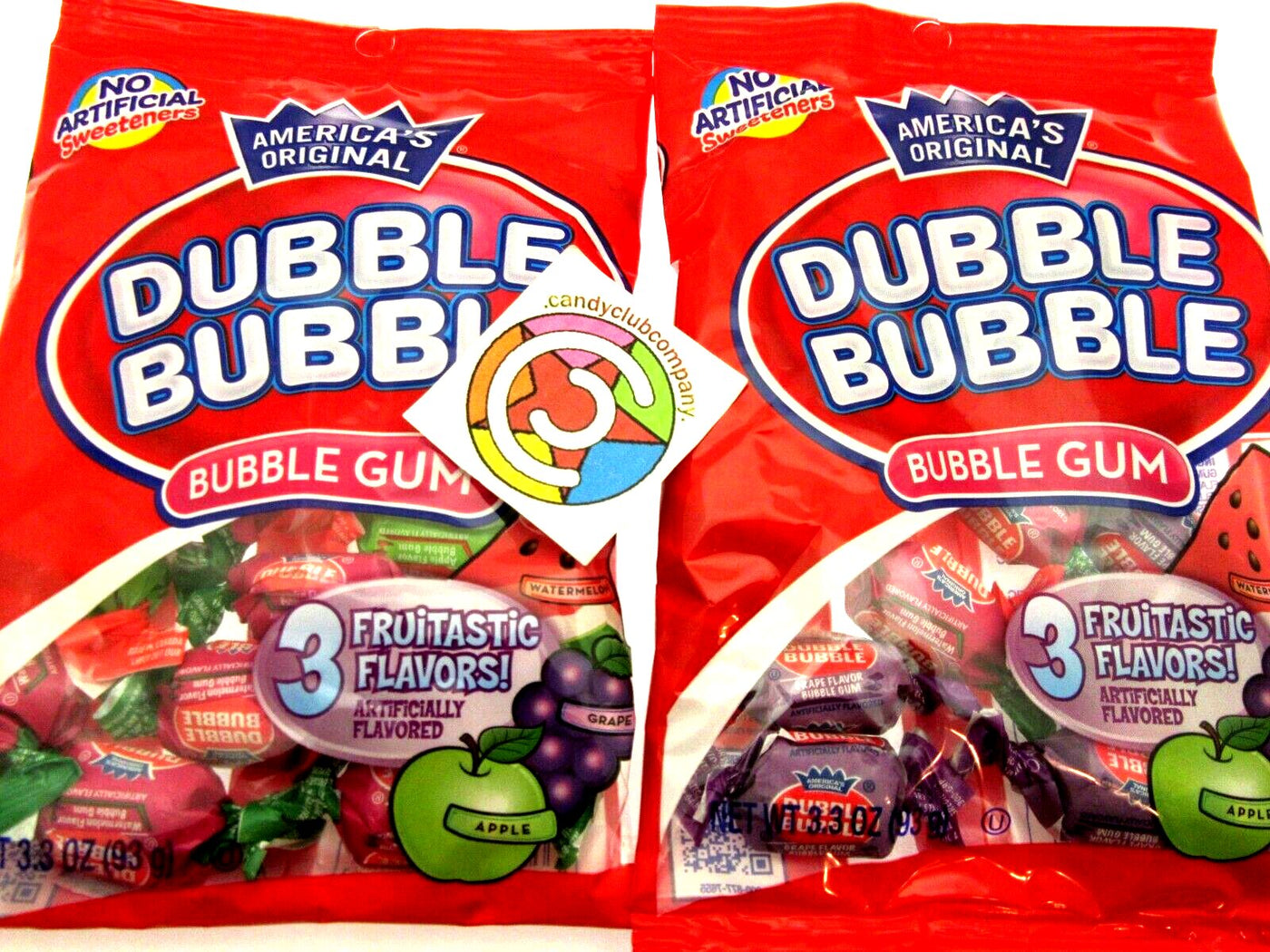 Dubble Bubble ~ 3 Flavor Fruit Mix Double Bubble Gum Chewing ~ two 3.3oz bags