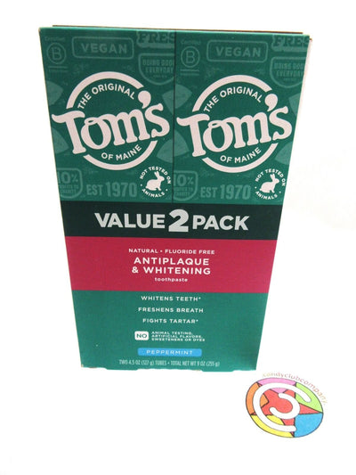 Tom's Fluoride Free Natural Toothpaste 2 pack Peppermint Rapid Relief...