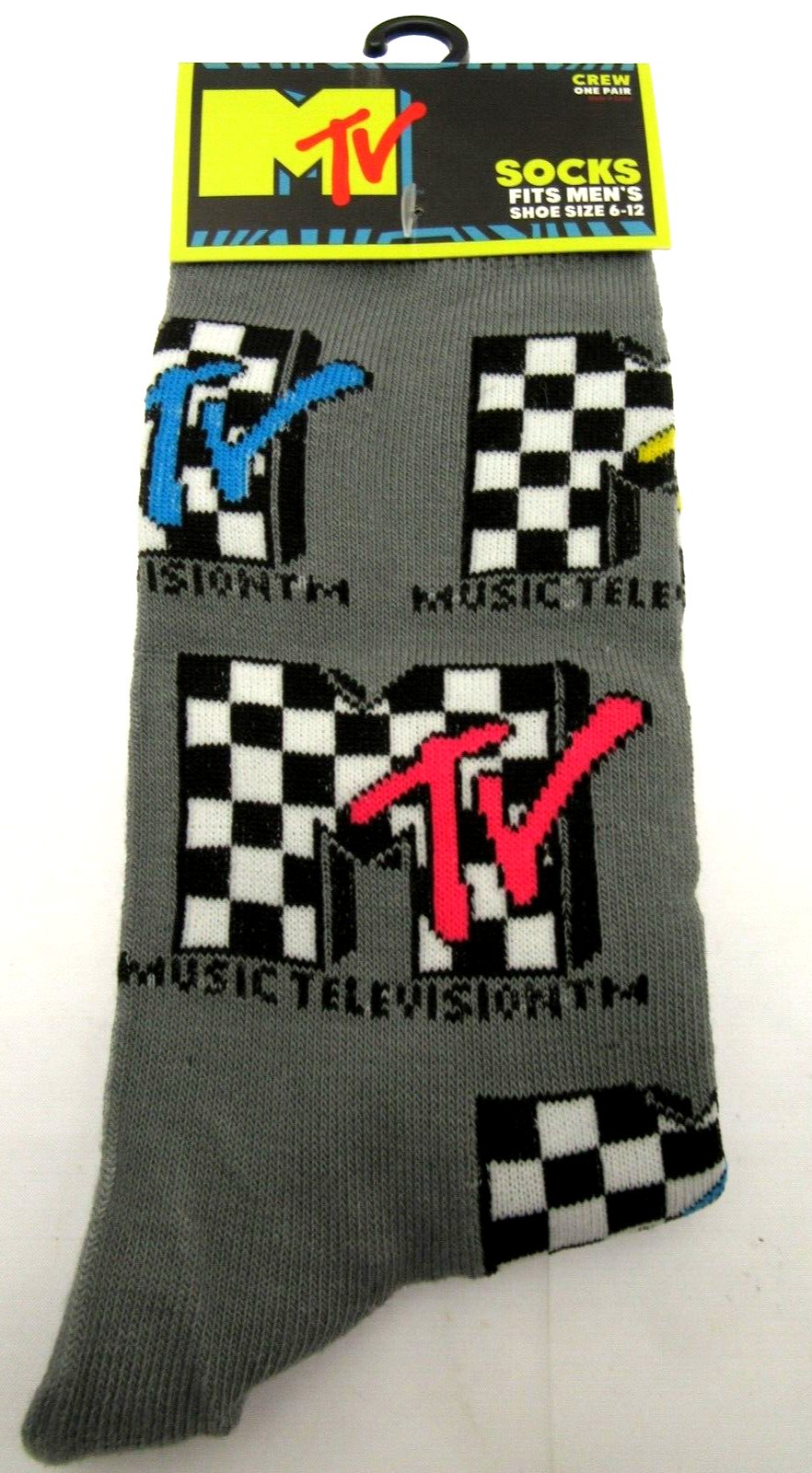 One Pair of MTV Crew Socks for Men Shoe Sizes 6 - 12