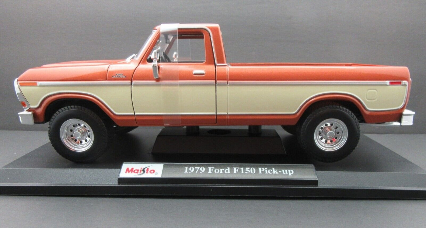 1979 Ford F150 Ranger Pick-up ~ Orange & Cream~  1:18 Die Cast Truck ~ Maisto