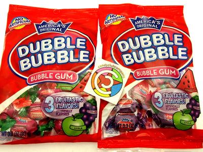 Dubble Bubble ~ 3 Flavor Fruit Mix Double Bubble Gum Chewing ~ two 3.3oz bags