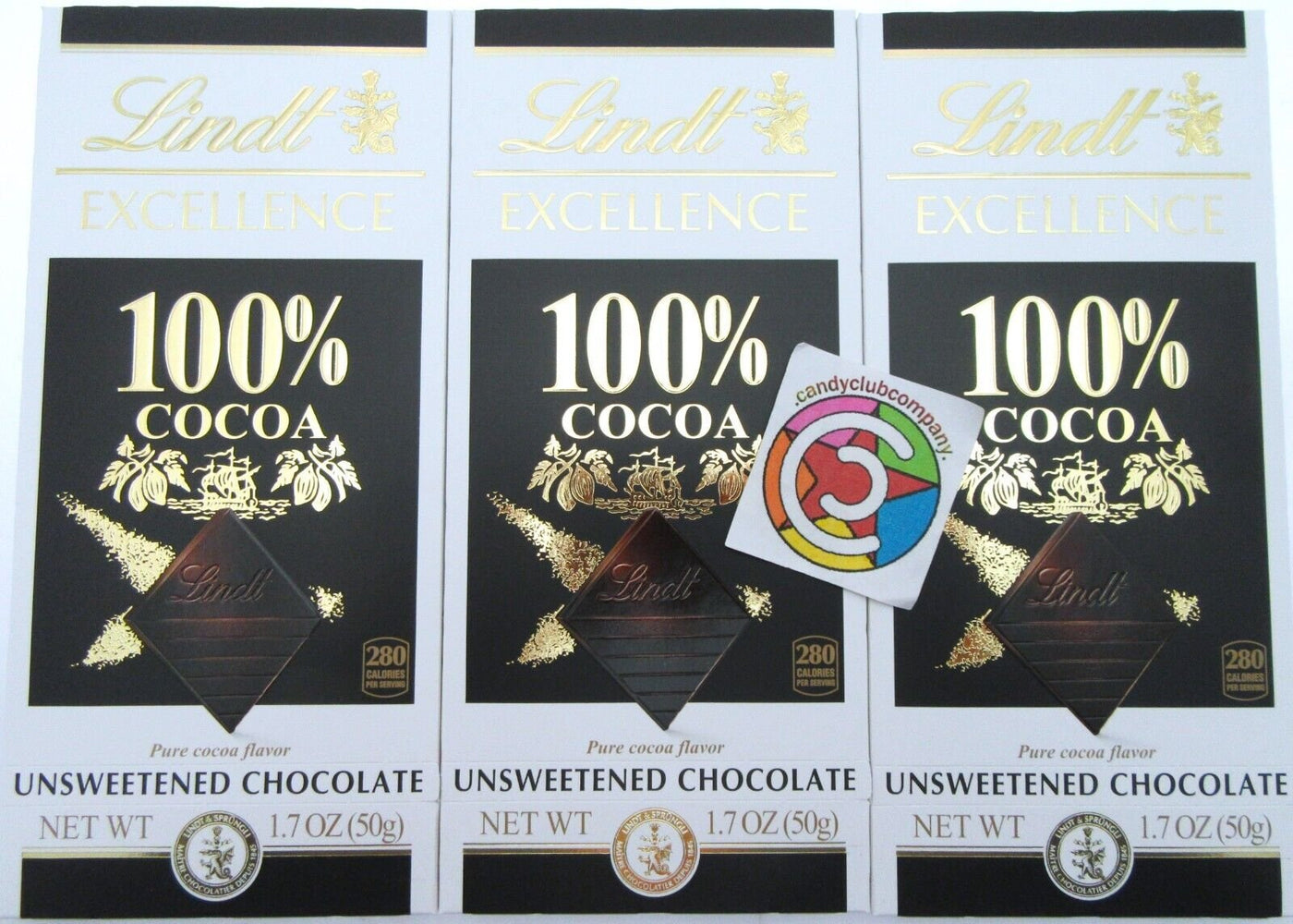 Lindt 100% Cocoa Unsweetened Chocolate 1.7 ounce ~ Lot of 3