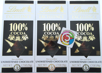 Lindt 100% Cocoa Unsweetened Chocolate 1.7 ounce ~ Lot of 3