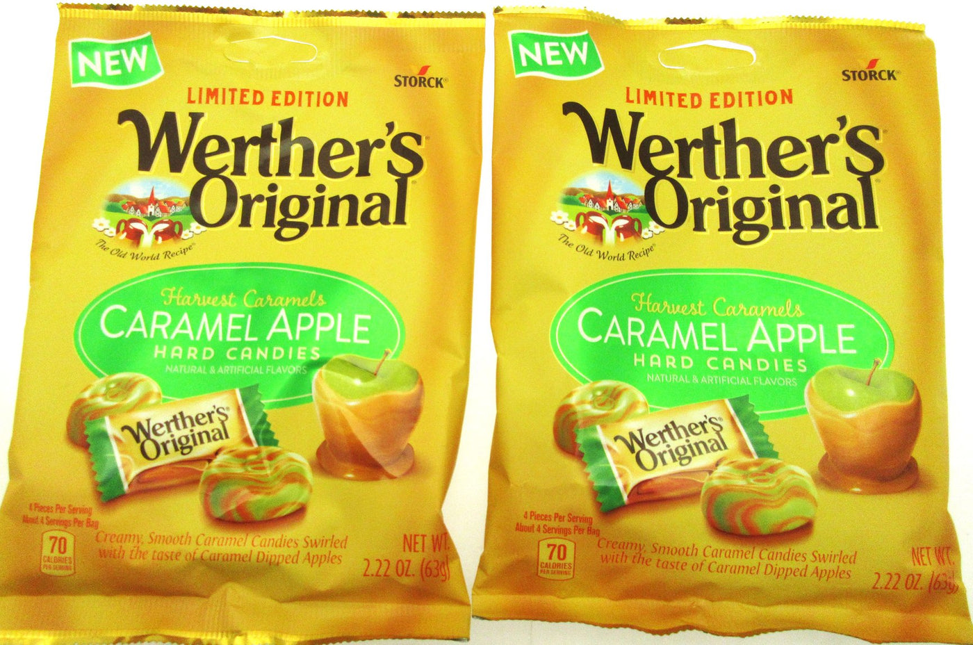 Werther's Caramel Apple Hard Caramels 2.22oz Bag Chews Candies ~ Lot of 2