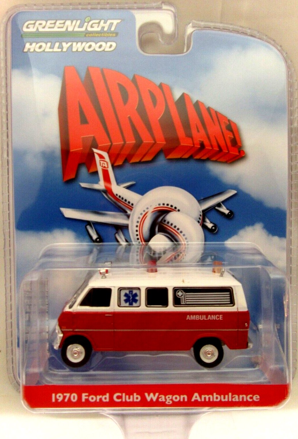 Airplane ~ 1970 Ford Club Wagon Ambulance ~ Greenlight Collectables ~ Die Cast