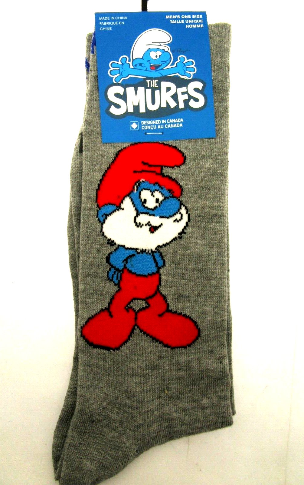 One Pair of Papa Smurf Crew Socks for Men Shoe Sizes 6 - 12