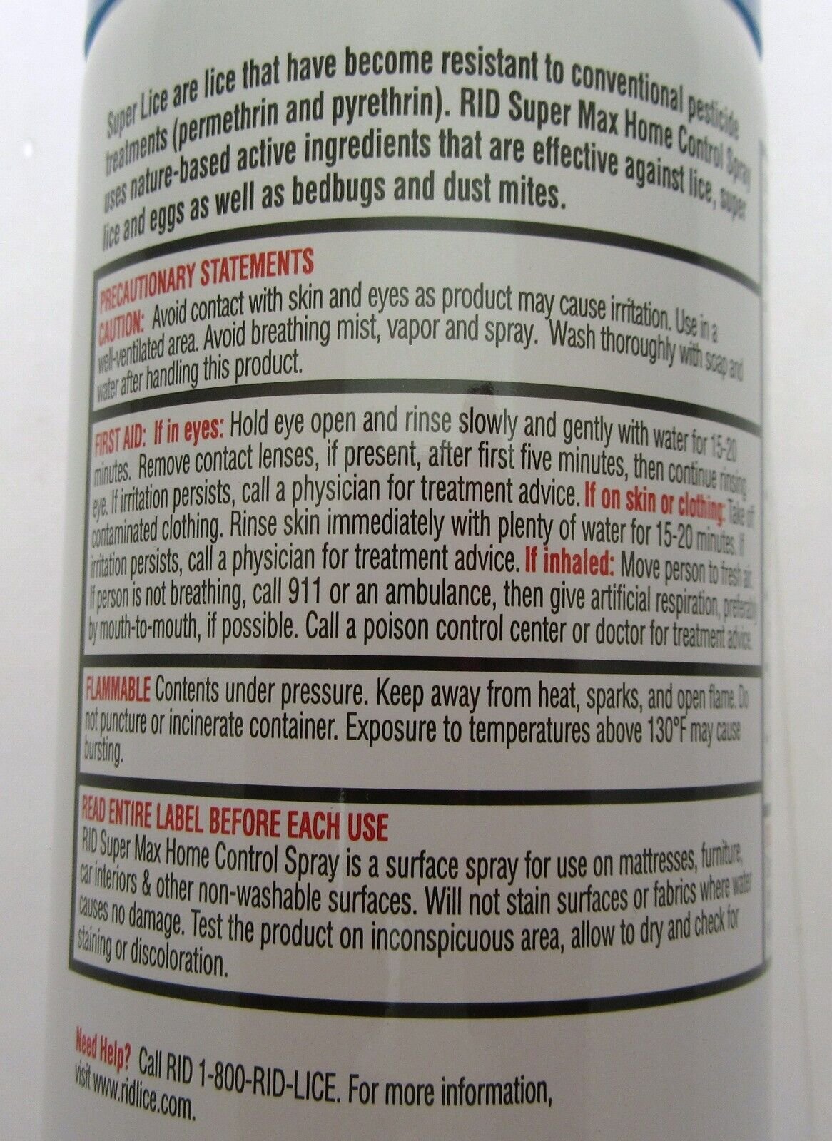 RID Super MAX ~ Kills Super Lice & Eggs, Bedbugs & Dust Mites ~ 5oz Can