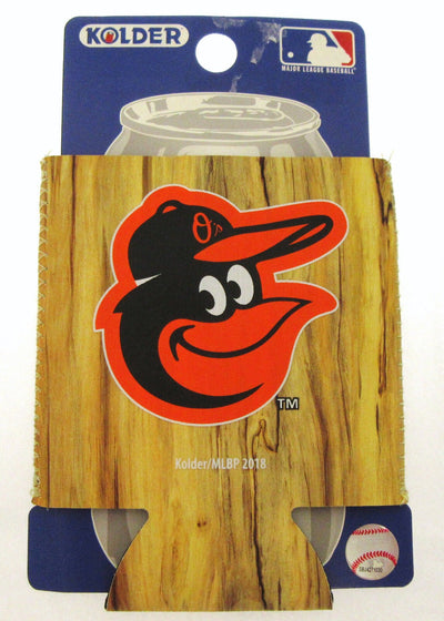 Baltimore Orioles Beer or Soda Can Insulator Cozy With Wood Grain Pattern