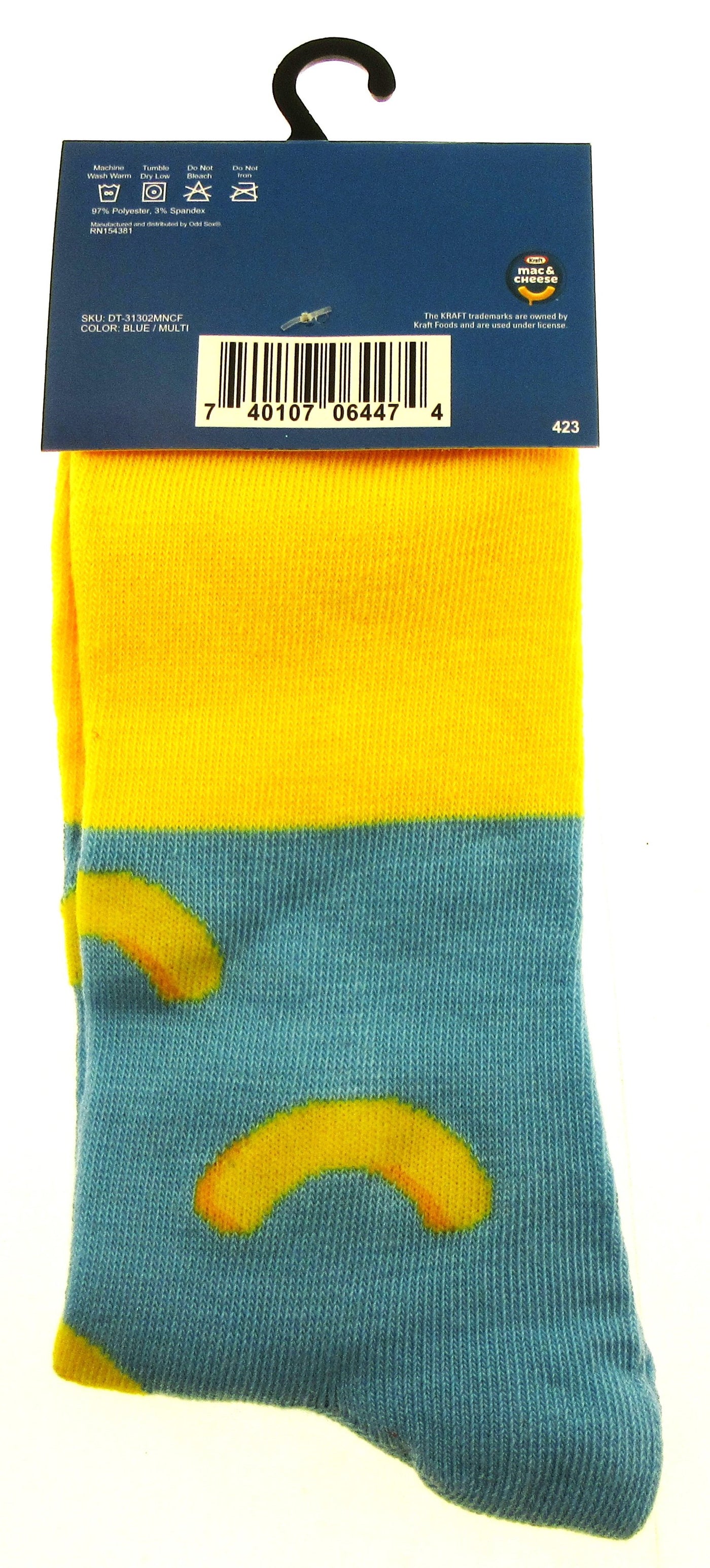 One Pair of Kraft Macaroni and Cheese Crew Socks for Men Shoe Sizes 6 - 12