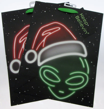 Alien in Santa Hat Gift Bags ~ Keep Believin ~ Lot of Two ~ 10" x 12.5" each