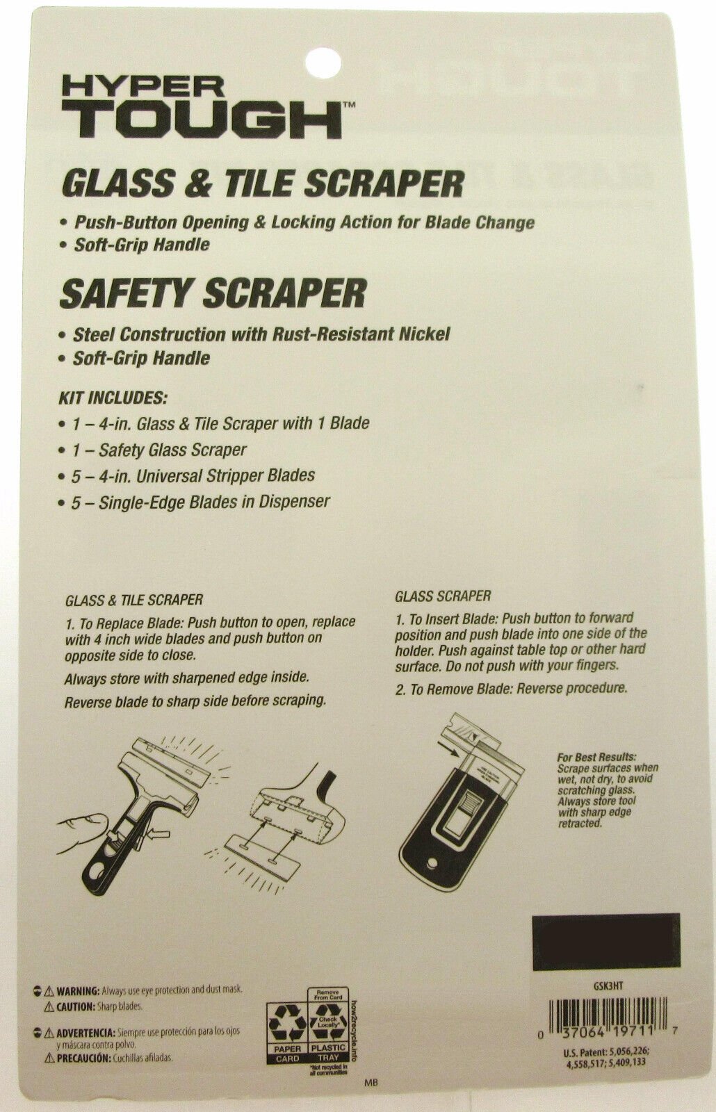 Hyper Tough ~ Glass & Tile Scraper KIt ~ Comes with Safety Scraper!