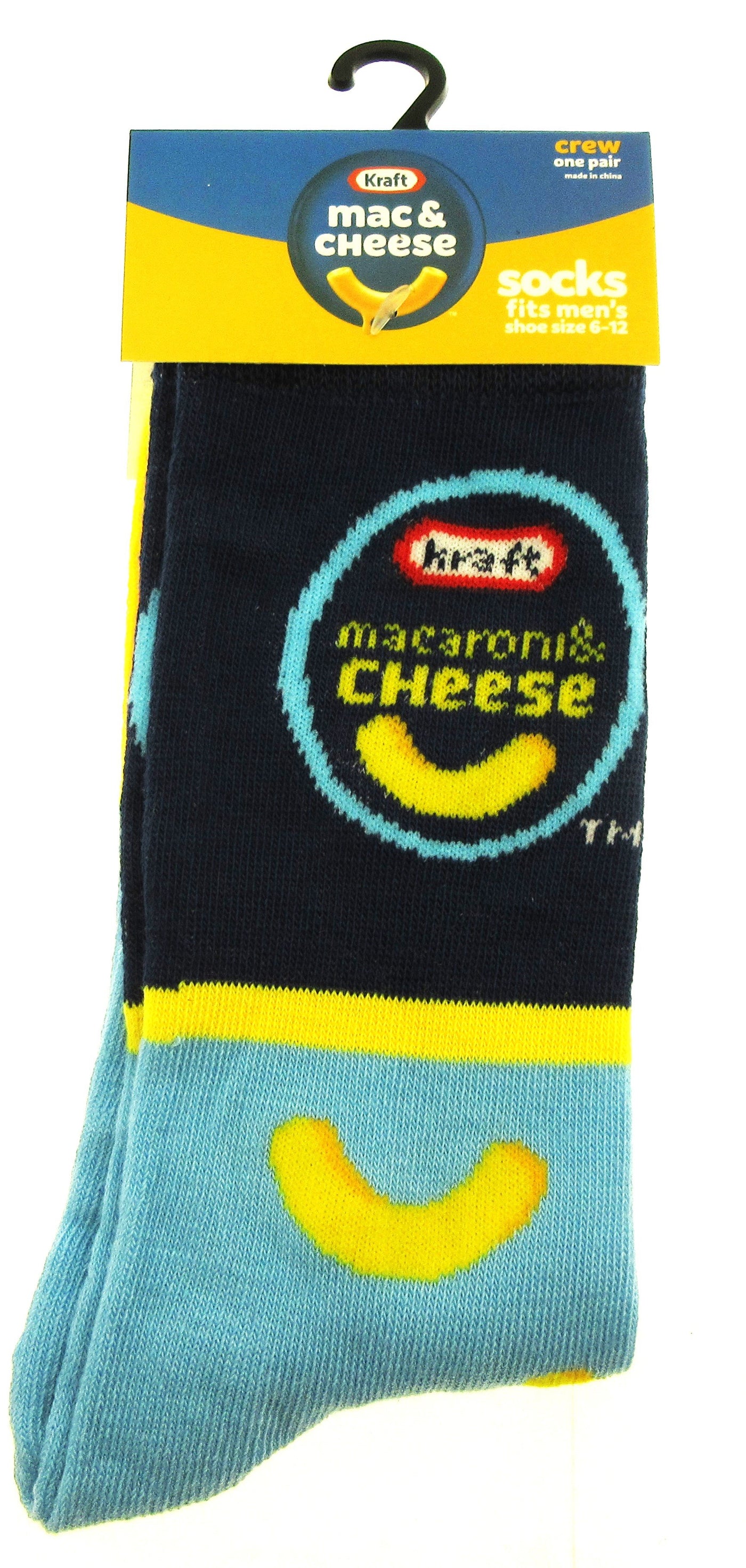 One Pair of Kraft Macaroni and Cheese Crew Socks for Men Shoe Sizes 6 - 12