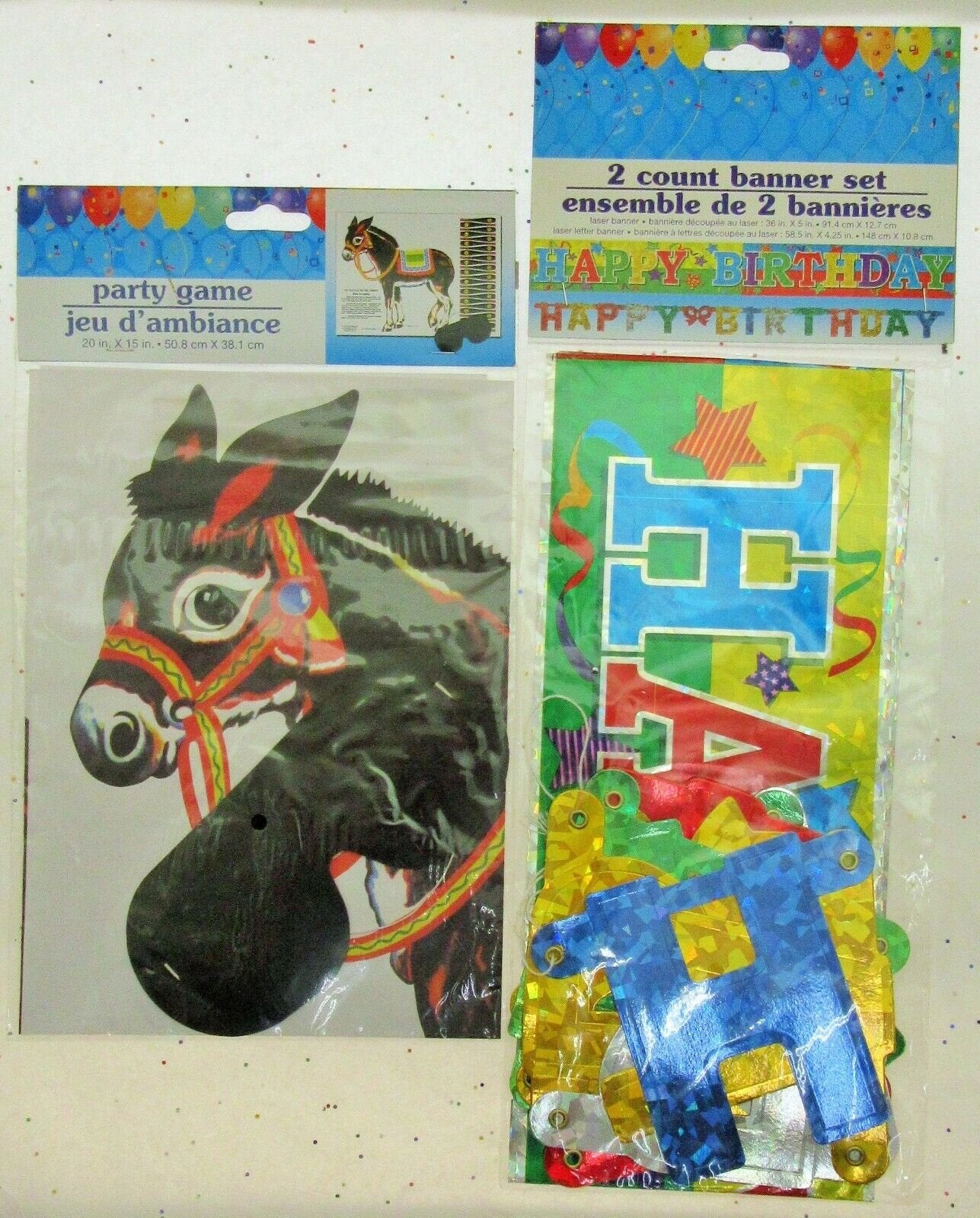 Party Kit Set Table Cloths Napkins Balloons Pump Pin Tail Donkey Birthday Banner