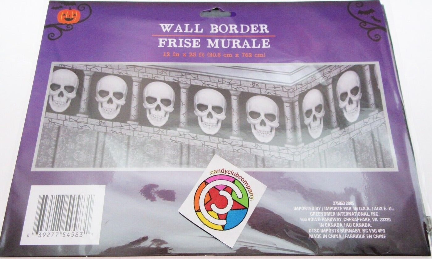 Halloween Wall Border ~ Skull & Pillar 12" x25 ft Frise Murale Spooky Decor