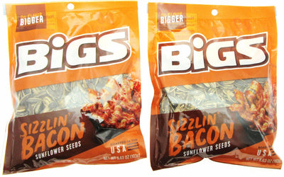 Bigs Sizzlin' Bacon Sunflower Seeds 3.63oz bag Seasoning Snack Food! ~ Lot of 2