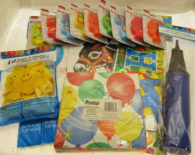 Party Kit Set Table Cloths Napkins Balloons Pump Pin Tail Donkey Birthday Banner