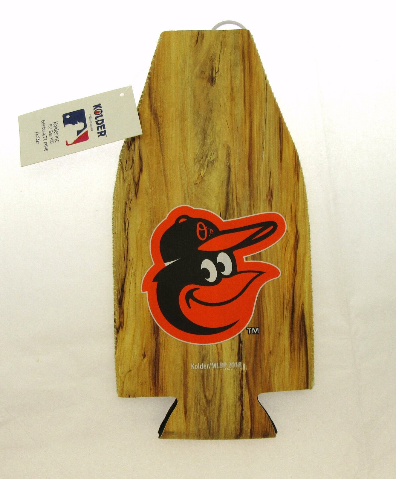 Baltimore Orioles Beer Bottle Insulator Cozy With Wood Grain Pattern