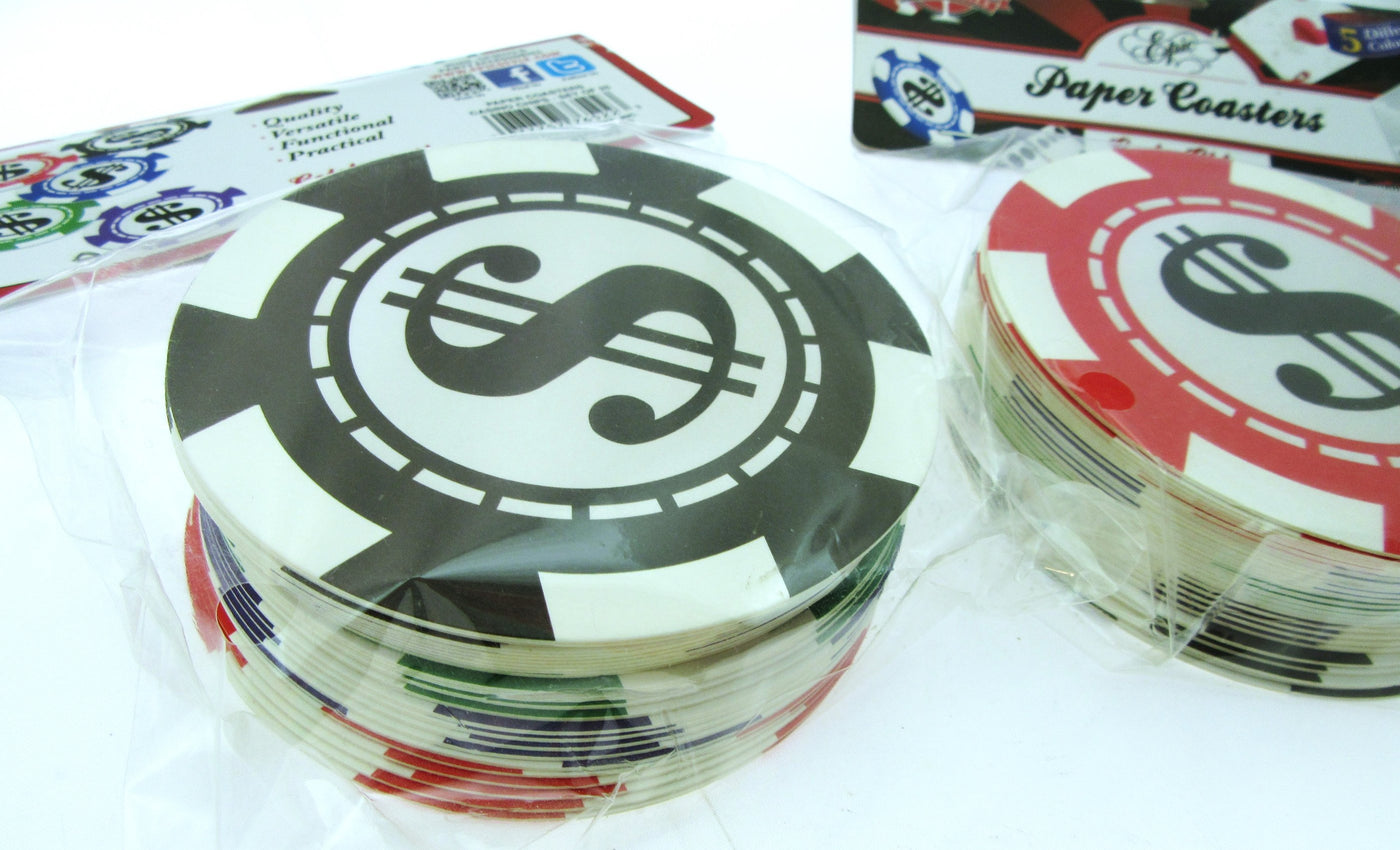 Casino Chips Paper Coasters 50ct