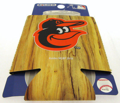 Baltimore Orioles Beer or Soda Can Insulator Cozy With Wood Grain Pattern